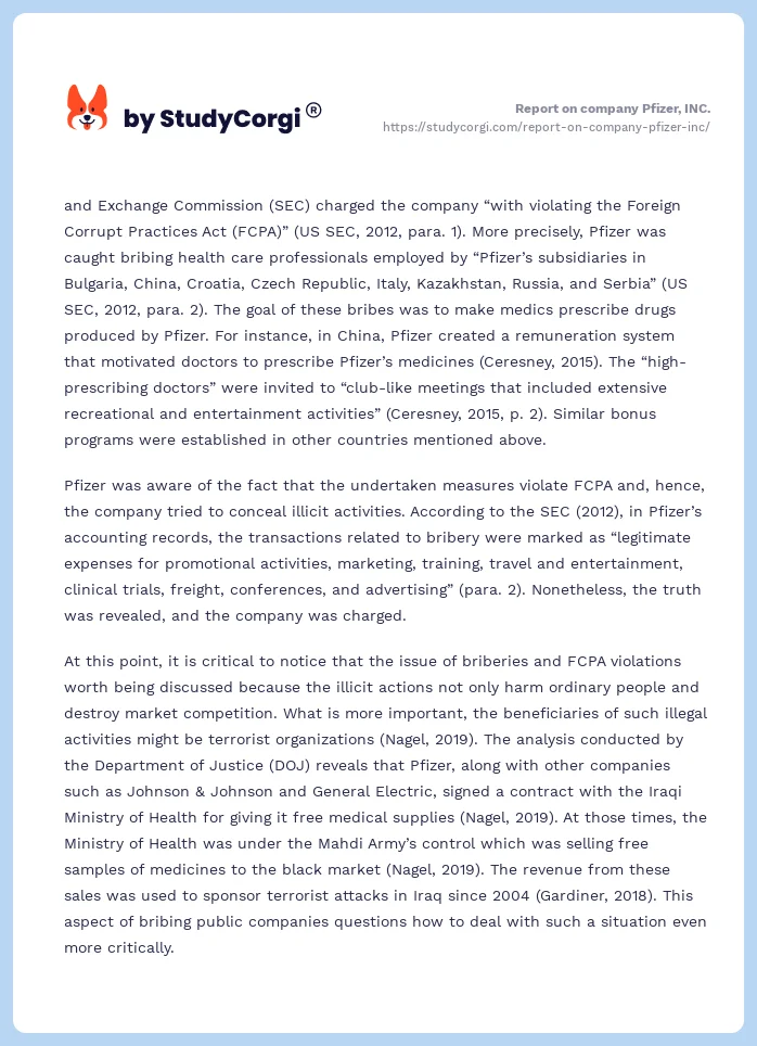 Report on company Pfizer, INC.. Page 2