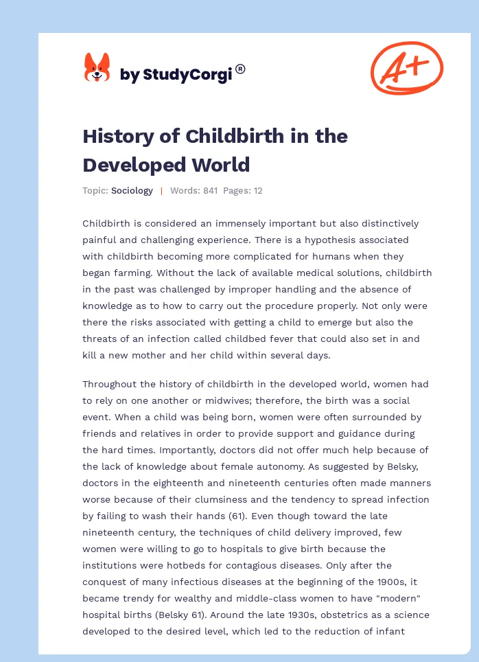 History of Childbirth in the Developed World. Page 1