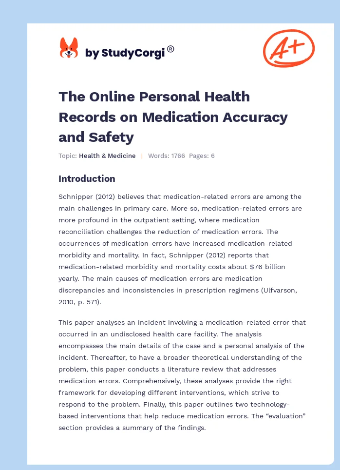 The Online Personal Health Records on Medication Accuracy and Safety. Page 1