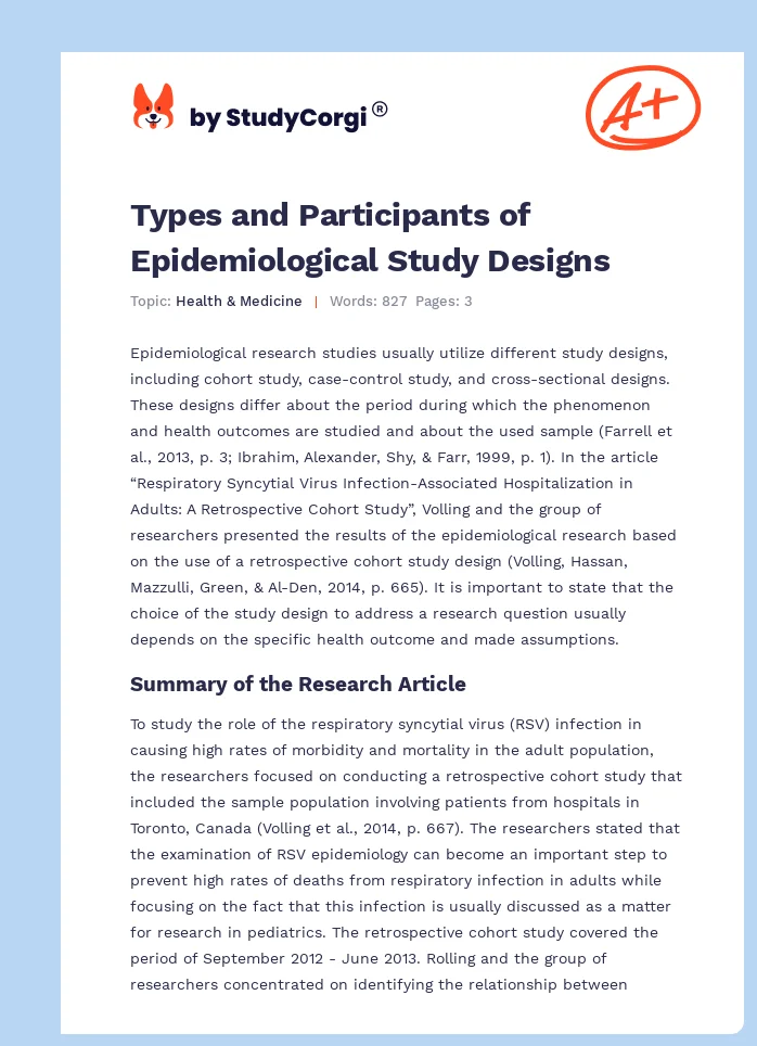 Types and Participants of Epidemiological Study Designs. Page 1