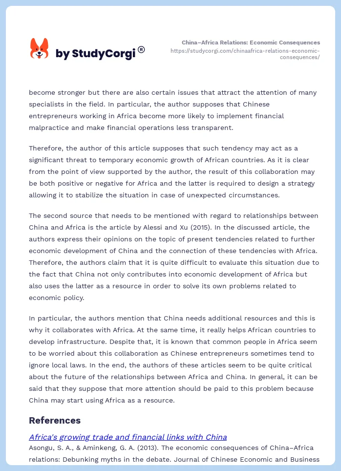 China–Africa Relations: Economic Consequences. Page 2