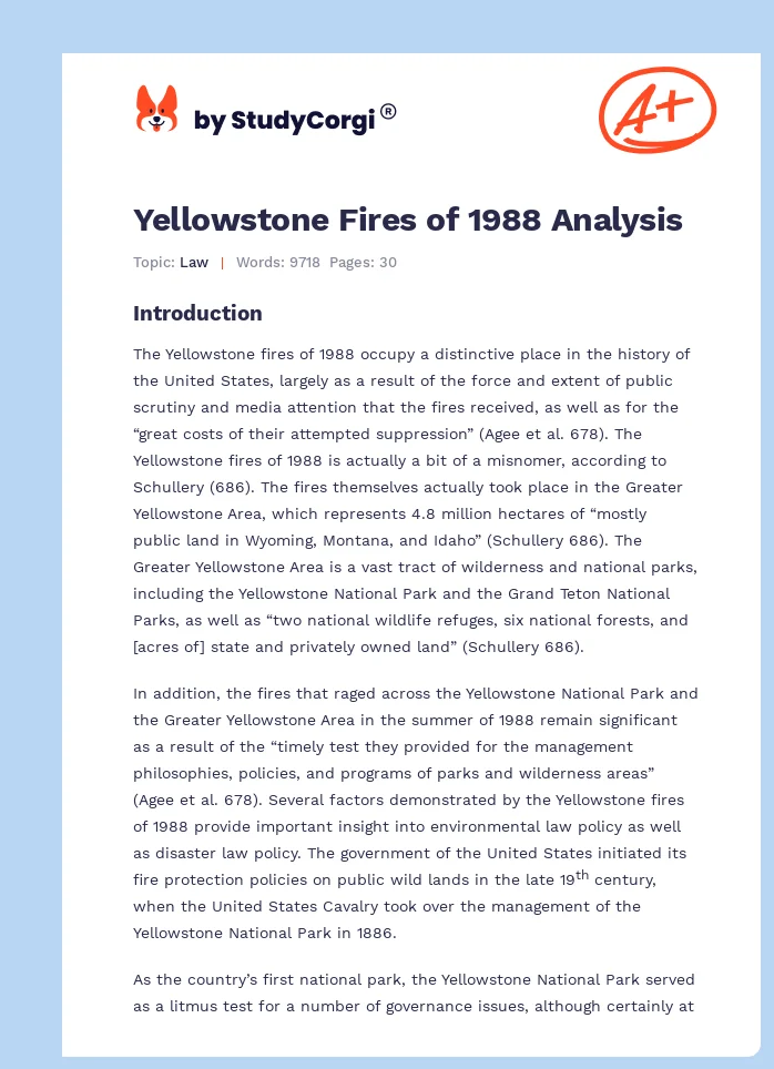 Yellowstone Fires of 1988 Analysis. Page 1