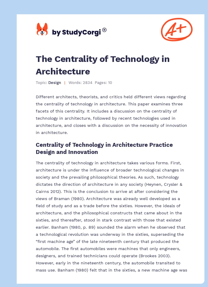 The Centrality of Technology in Architecture. Page 1