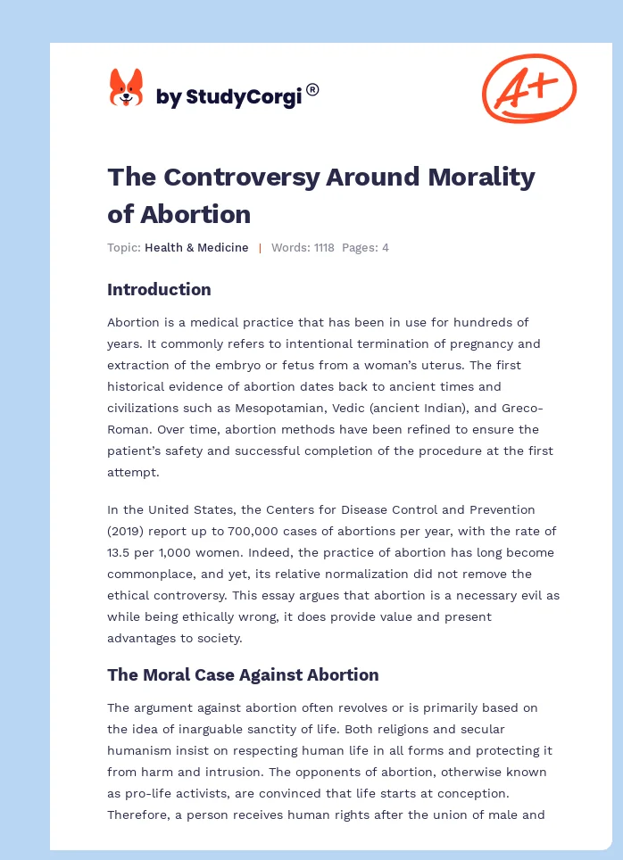 The Controversy Around Morality of Abortion. Page 1