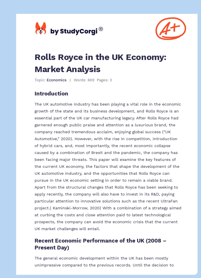 Rolls Royce in the UK Economy: Market Analysis. Page 1