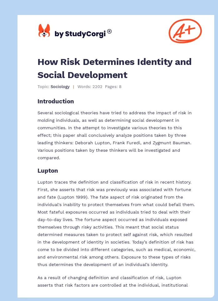How Risk Determines Identity and Social Development. Page 1