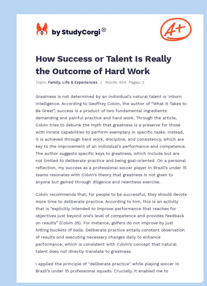 How Success or Talent Is Really the Outcome of Hard Work. Page 1