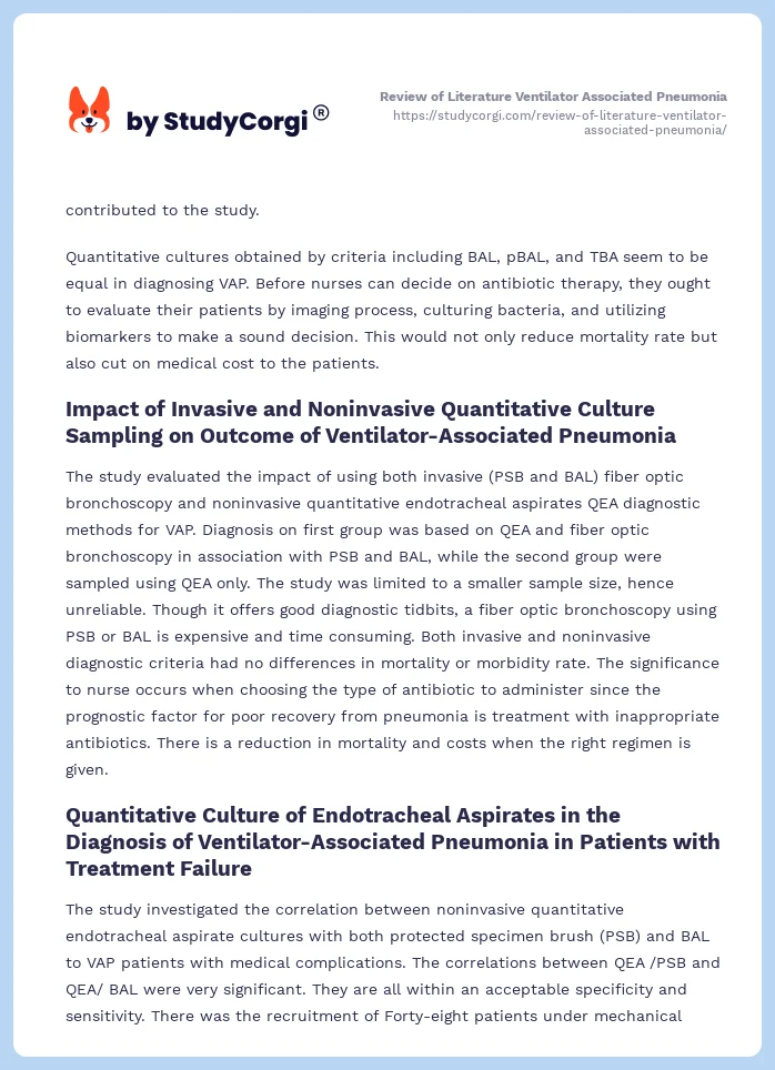 Review of Literature Ventilator Associated Pneumonia. Page 2
