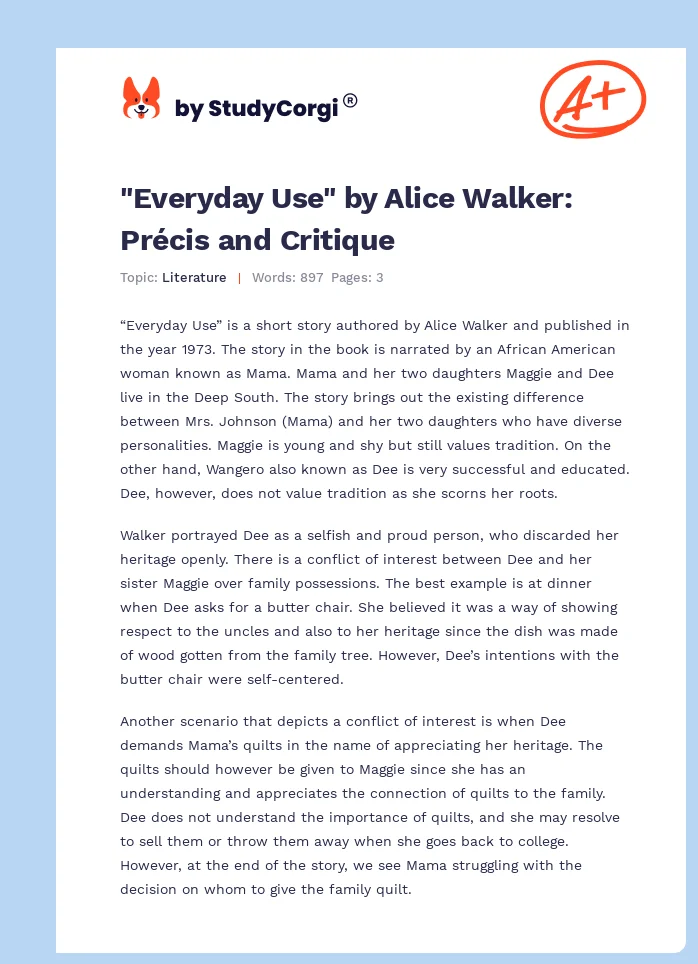 "Everyday Use" by Alice Walker: Précis and Critique. Page 1