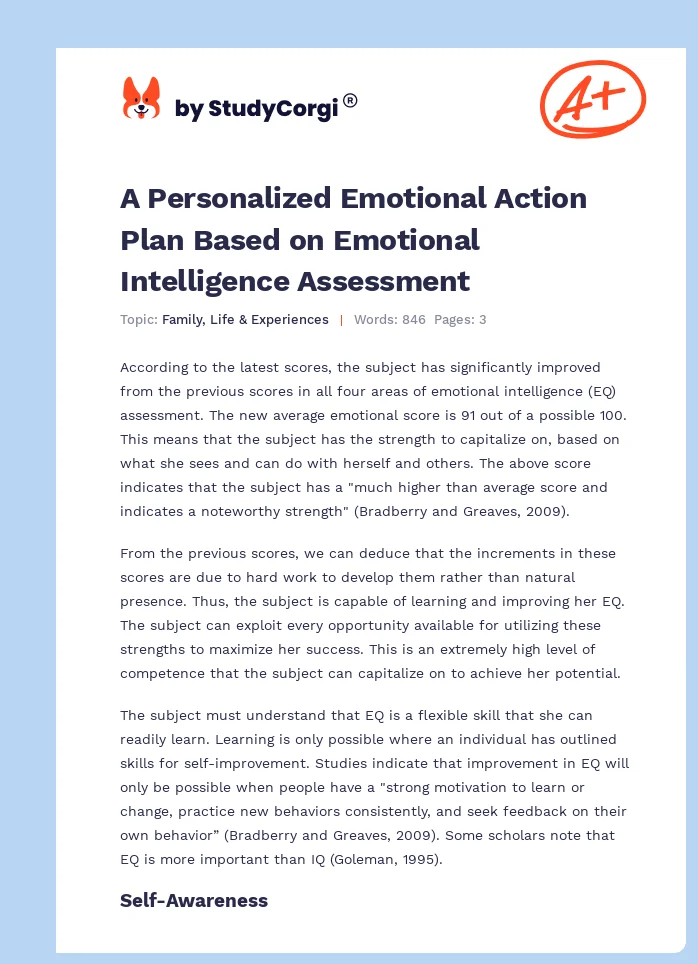 A Personalized Emotional Action Plan Based on Emotional Intelligence Assessment. Page 1