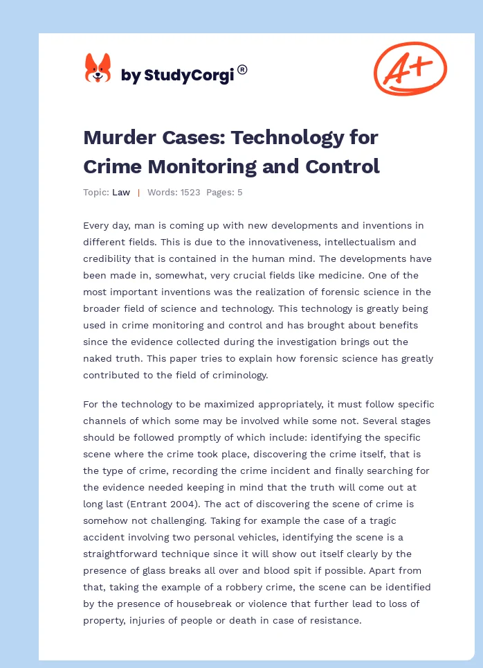 Murder Cases: Technology for Crime Monitoring and Control. Page 1
