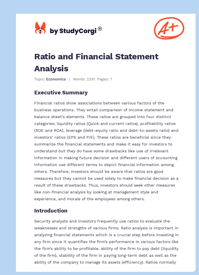 Ratio and Financial Statement Analysis. Page 1