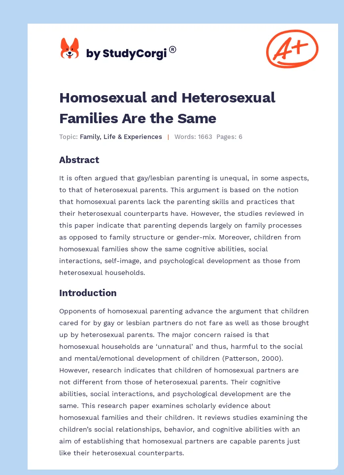 Homosexual and Heterosexual Families Are the Same. Page 1
