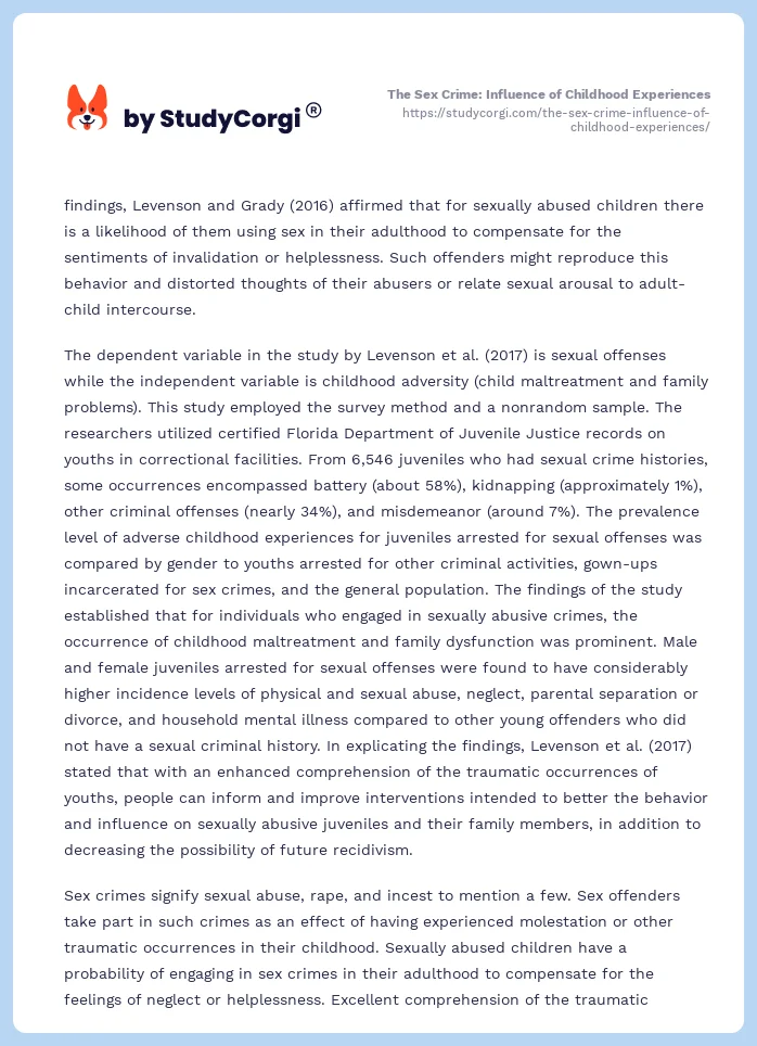 The Sex Crime: Influence of Childhood Experiences. Page 2