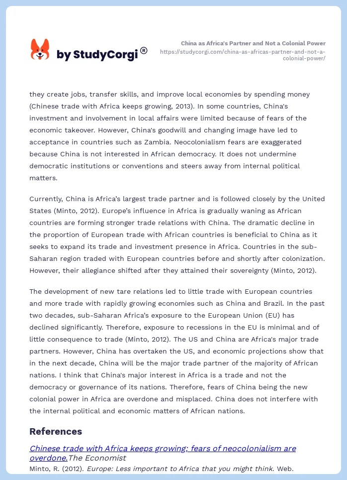 China as Africa's Partner and Not a Colonial Power. Page 2