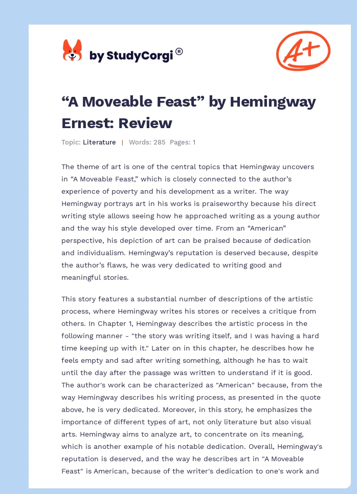 “A Moveable Feast” by Hemingway Ernest: Review. Page 1
