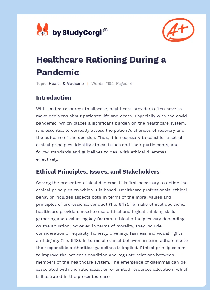 Healthcare Rationing During a Pandemic. Page 1