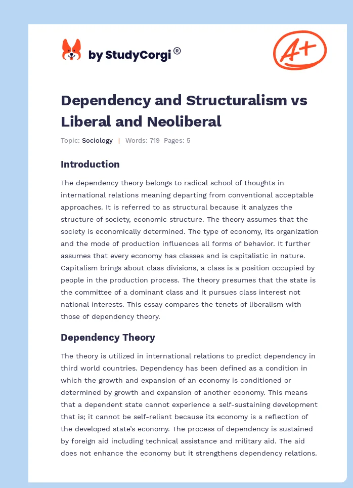 Dependency and Structuralism vs Liberal and Neoliberal. Page 1