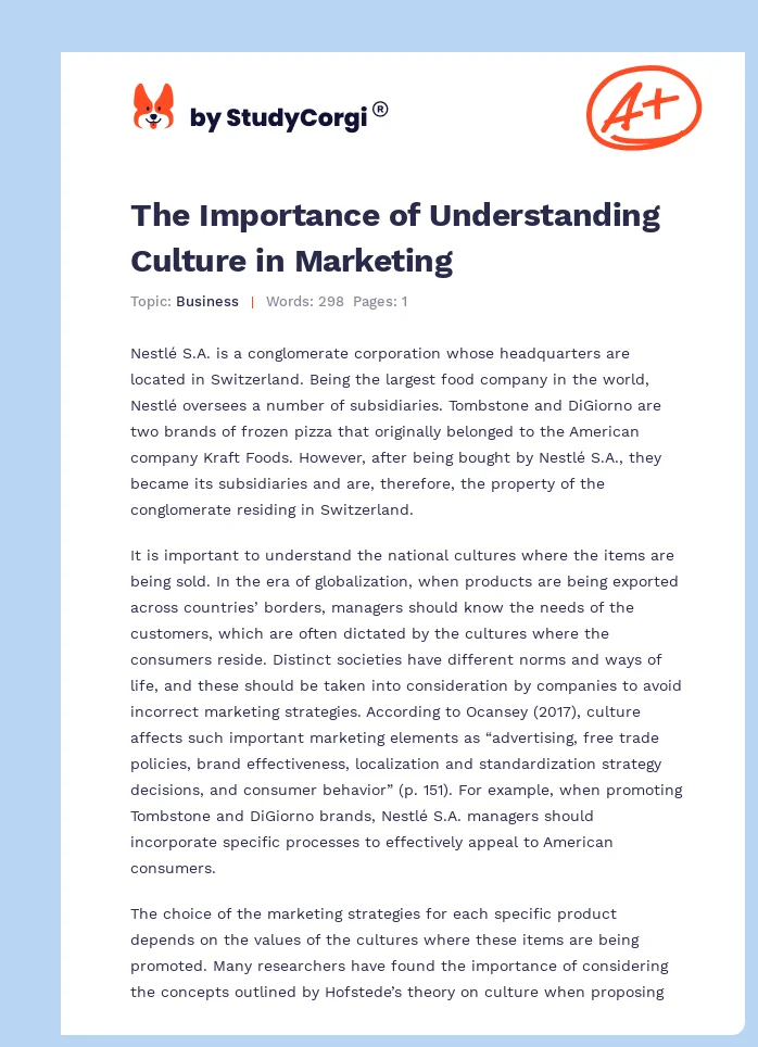 The Importance of Understanding Culture in Marketing. Page 1