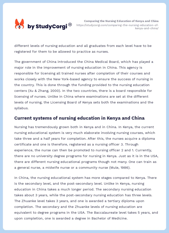 Comparing the Nursing Education of Kenya and China. Page 2