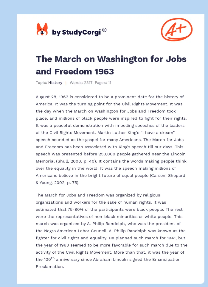 The March on Washington for Jobs and Freedom 1963. Page 1
