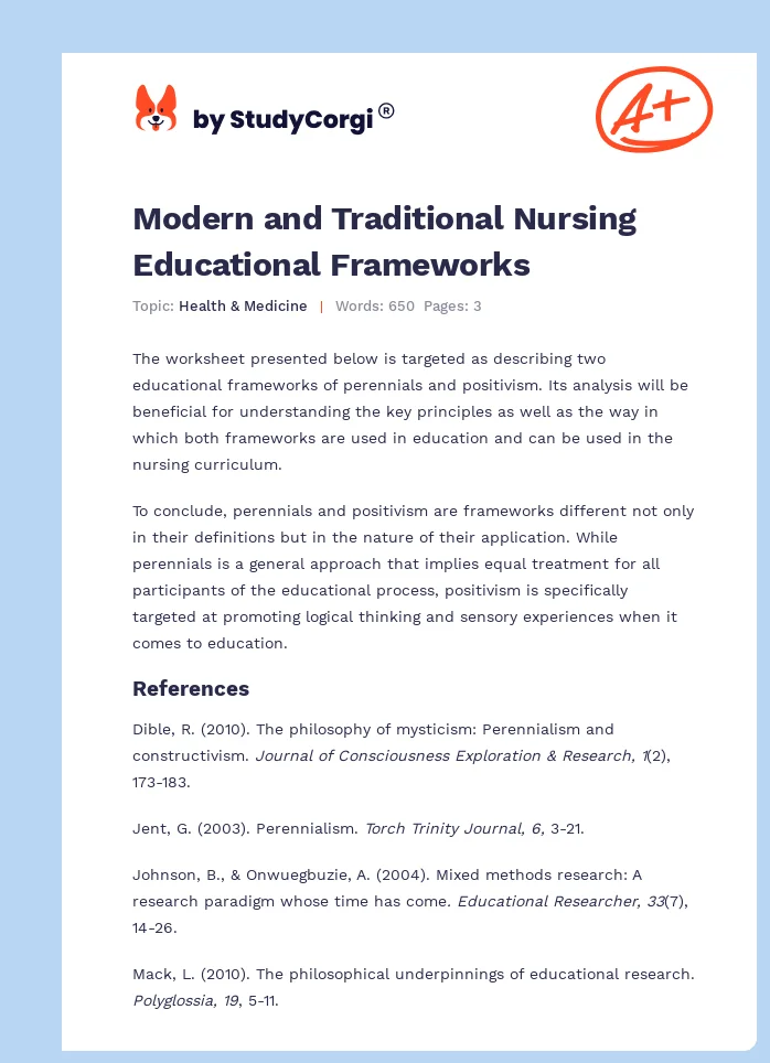 Modern and Traditional Nursing Educational Frameworks. Page 1