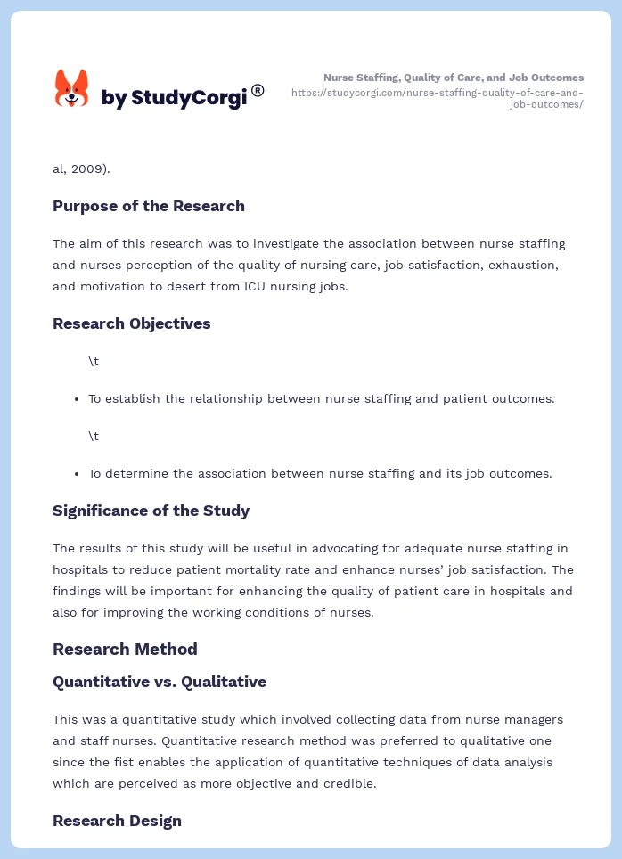 Nurse Staffing, Quality of Care, and Job Outcomes. Page 2