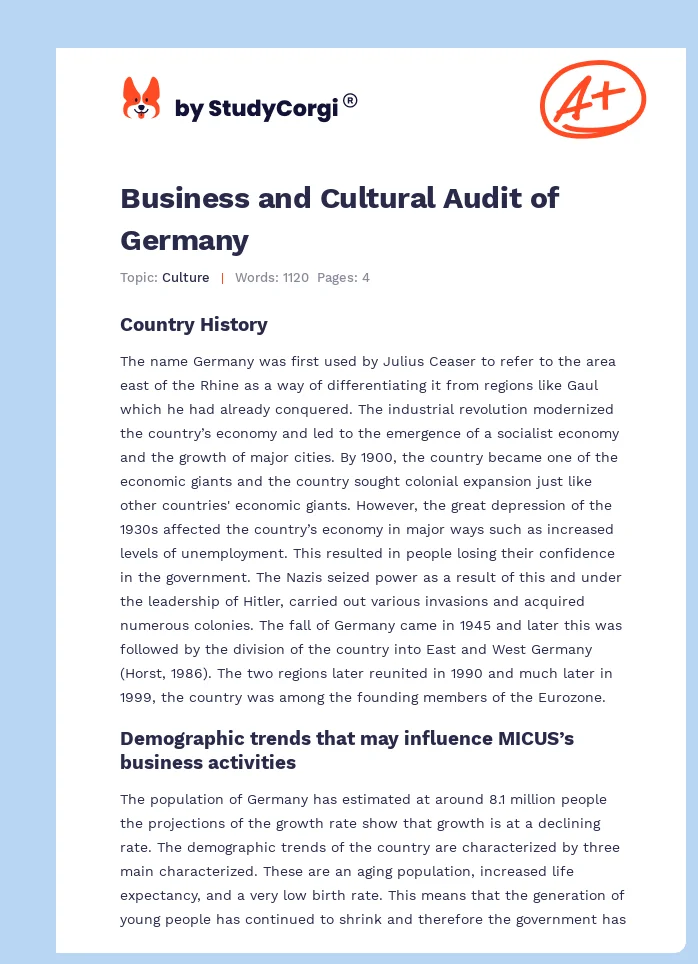 Business and Cultural Audit of Germany. Page 1