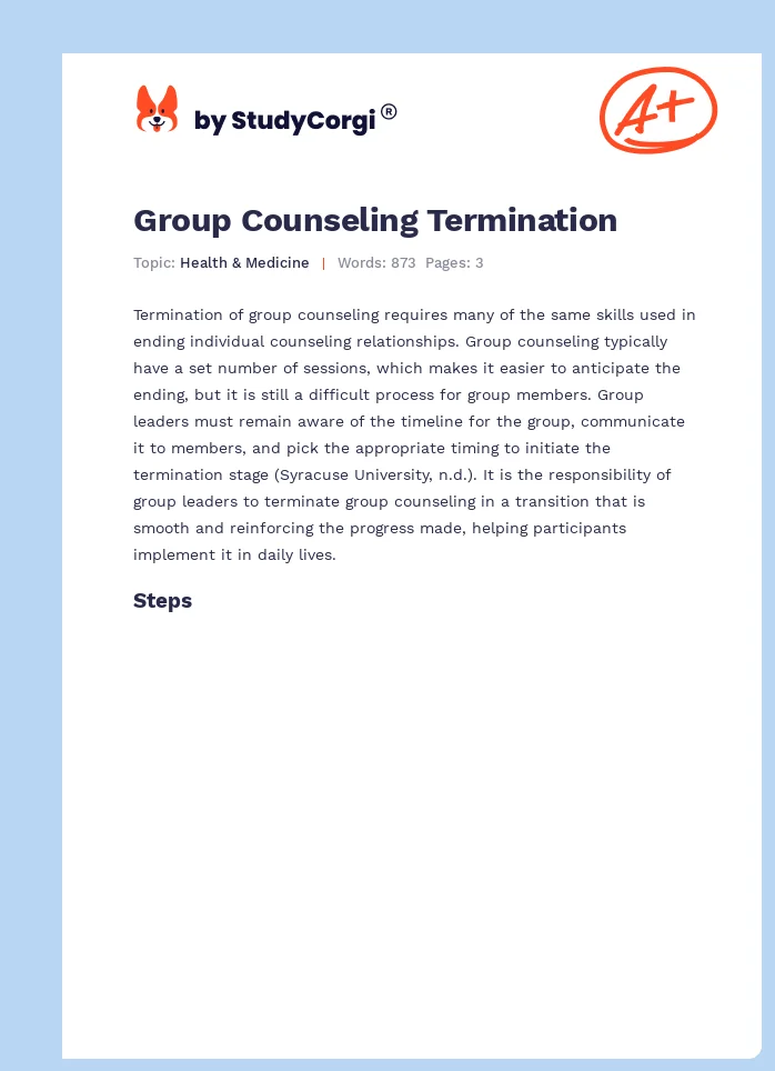 Group Counseling Termination. Page 1