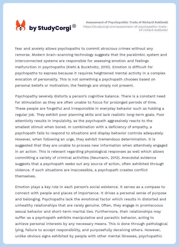 Assessment of Psychopathic Traits of Richard Kuklinski. Page 2