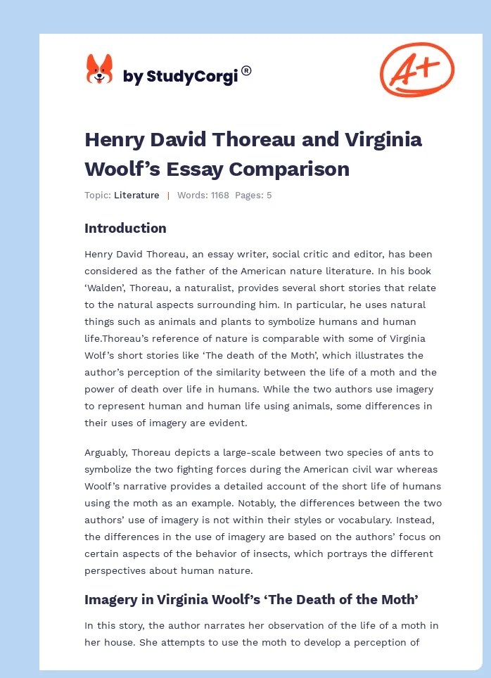 Henry David Thoreau and Virginia Woolf’s Essay Comparison. Page 1
