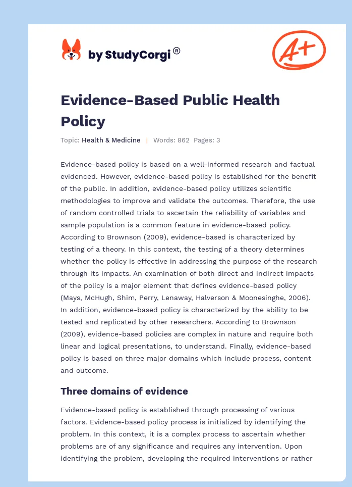 Evidence-Based Public Health Policy. Page 1