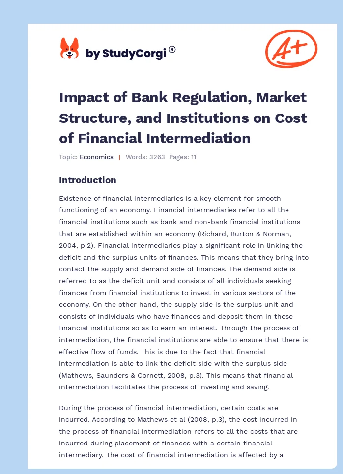 Impact of Bank Regulation, Market Structure, and Institutions on Cost of Financial Intermediation. Page 1