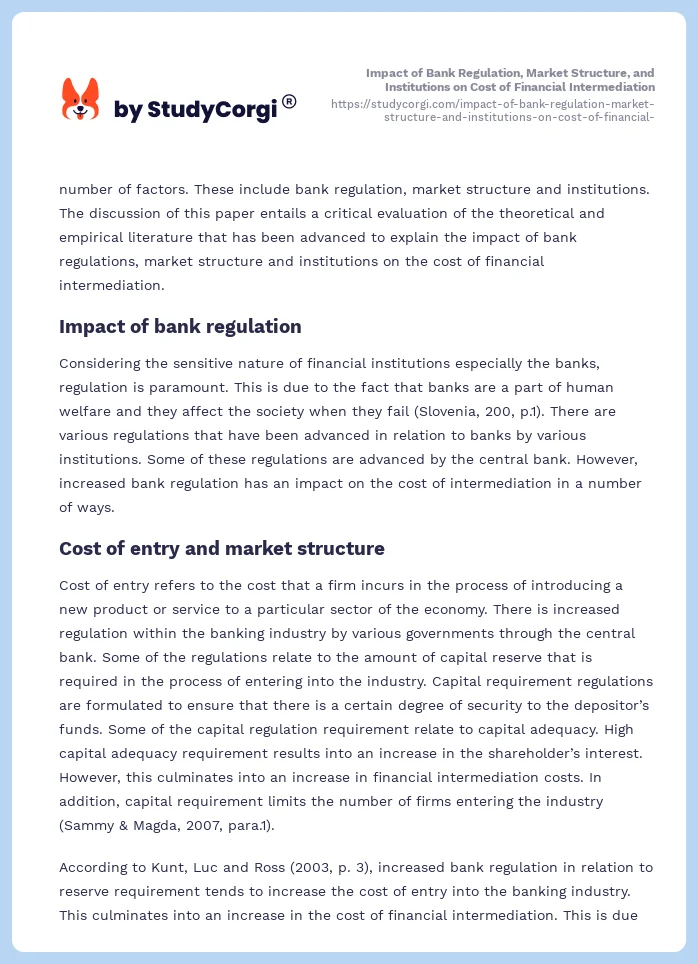 Impact of Bank Regulation, Market Structure, and Institutions on Cost of Financial Intermediation. Page 2