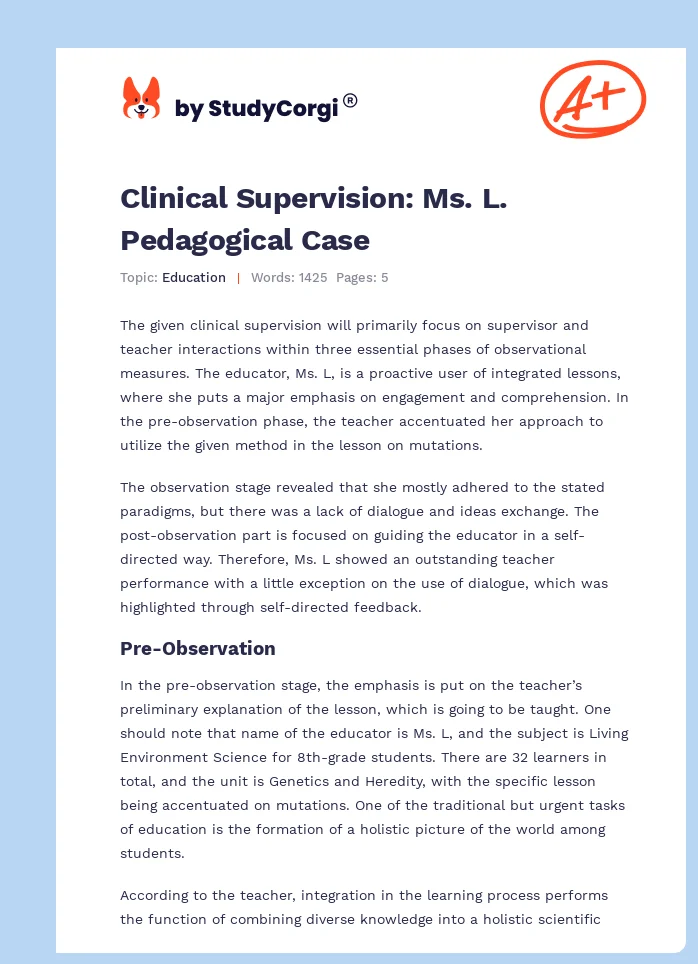 Clinical Supervision: Ms. L. Pedagogical Case. Page 1