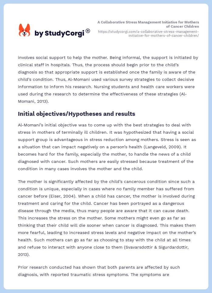 A Collaborative Stress Management Initiative for Mothers of Cancer Children. Page 2