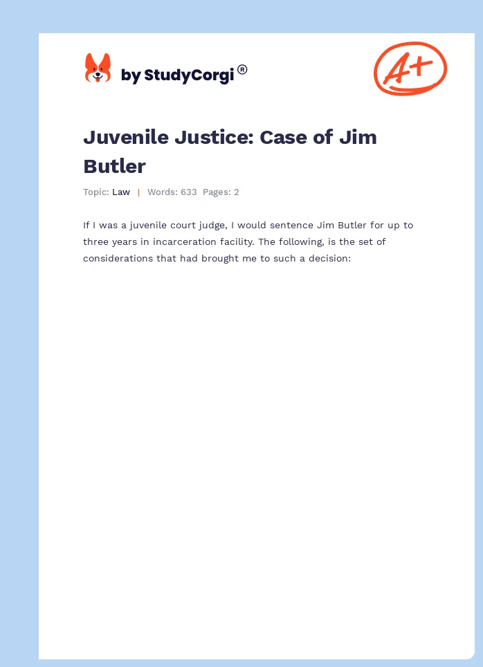 Juvenile Justice: Case of Jim Butler. Page 1