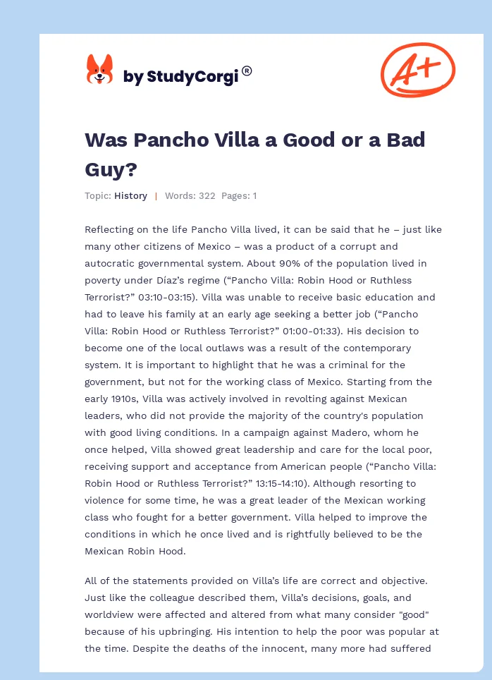 Was Pancho Villa a Good or a Bad Guy?. Page 1