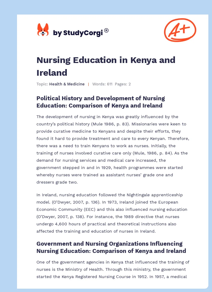 Nursing Education in Kenya and Ireland. Page 1
