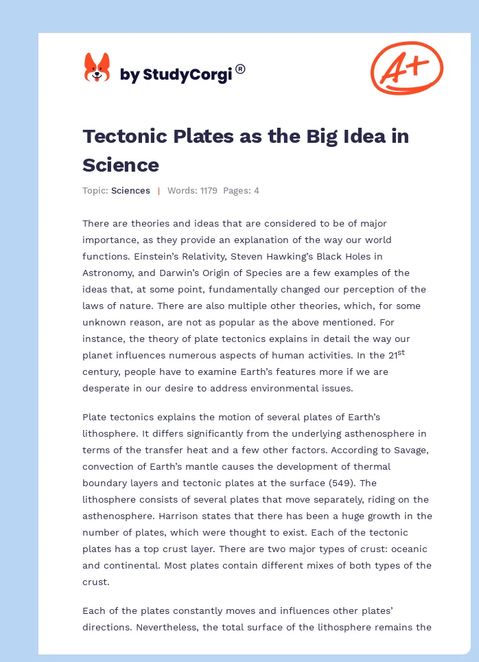 Tectonic Plates as the Big Idea in Science. Page 1