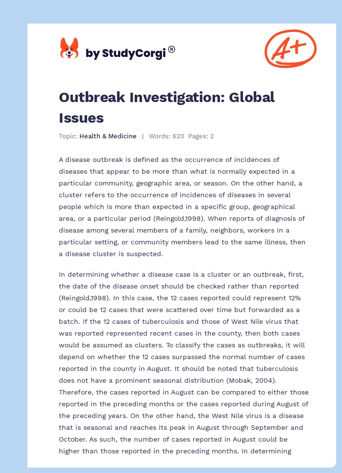 Outbreak Investigation: Global Issues. Page 1