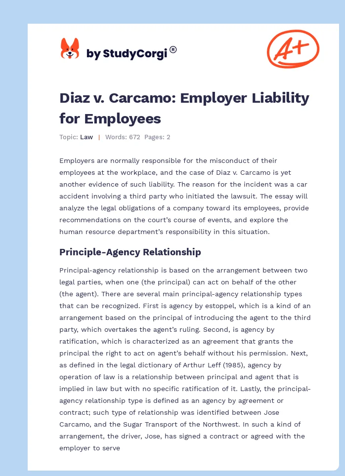 Diaz v. Carcamo: Employer Liability for Employees. Page 1