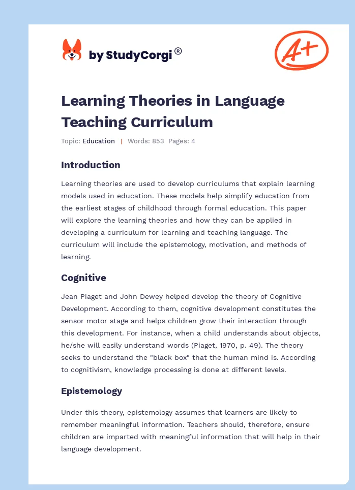 Learning Theories in Language Teaching Curriculum. Page 1