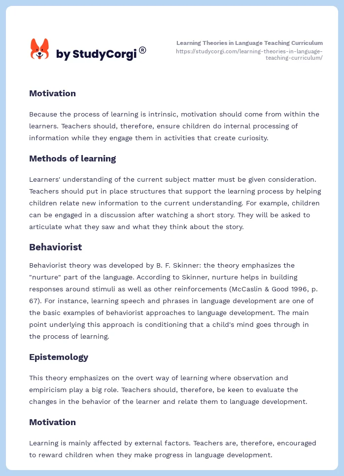Learning Theories in Language Teaching Curriculum. Page 2
