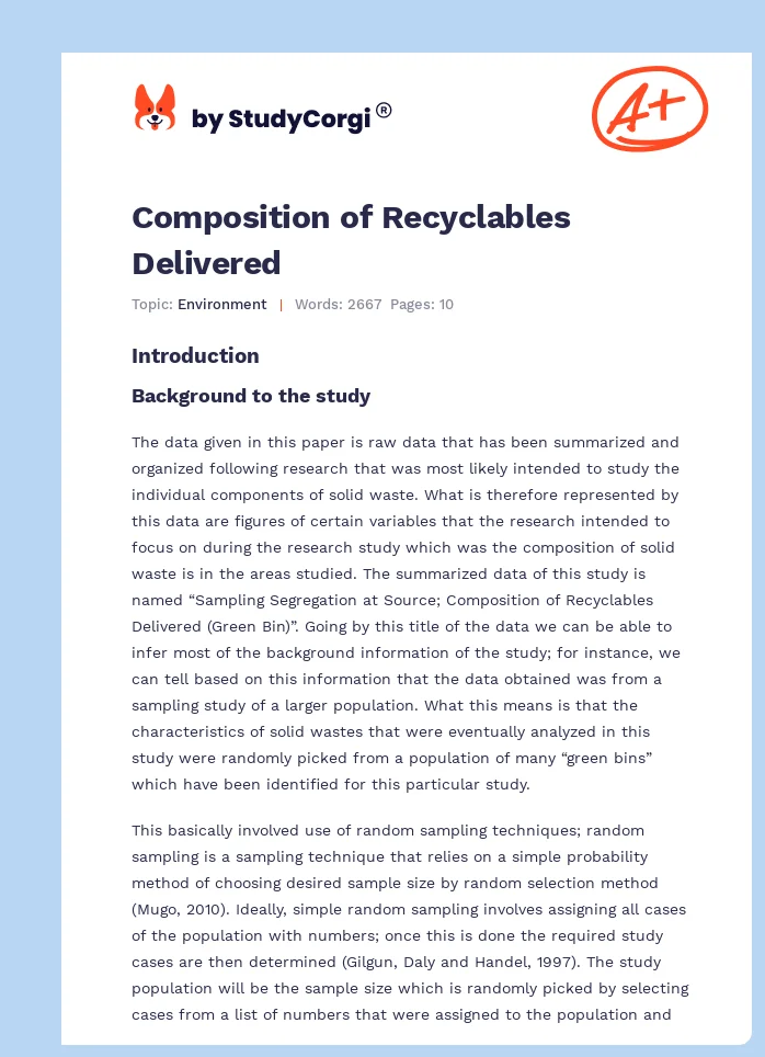 Composition of Recyclables Delivered. Page 1