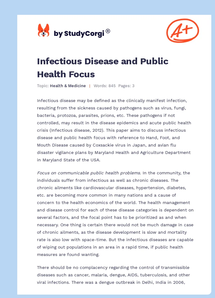 Infectious Disease and Public Health Focus. Page 1