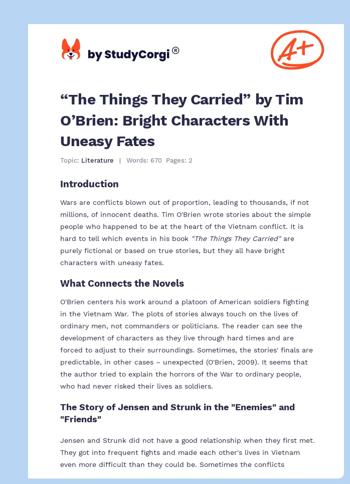 “The Things They Carried” by Tim O’Brien: Bright Characters With Uneasy Fates. Page 1