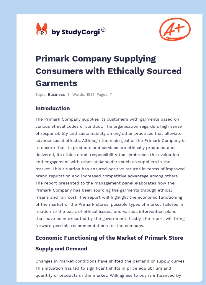 Primark Company Supplying Consumers with Ethically Sourced Garments. Page 1