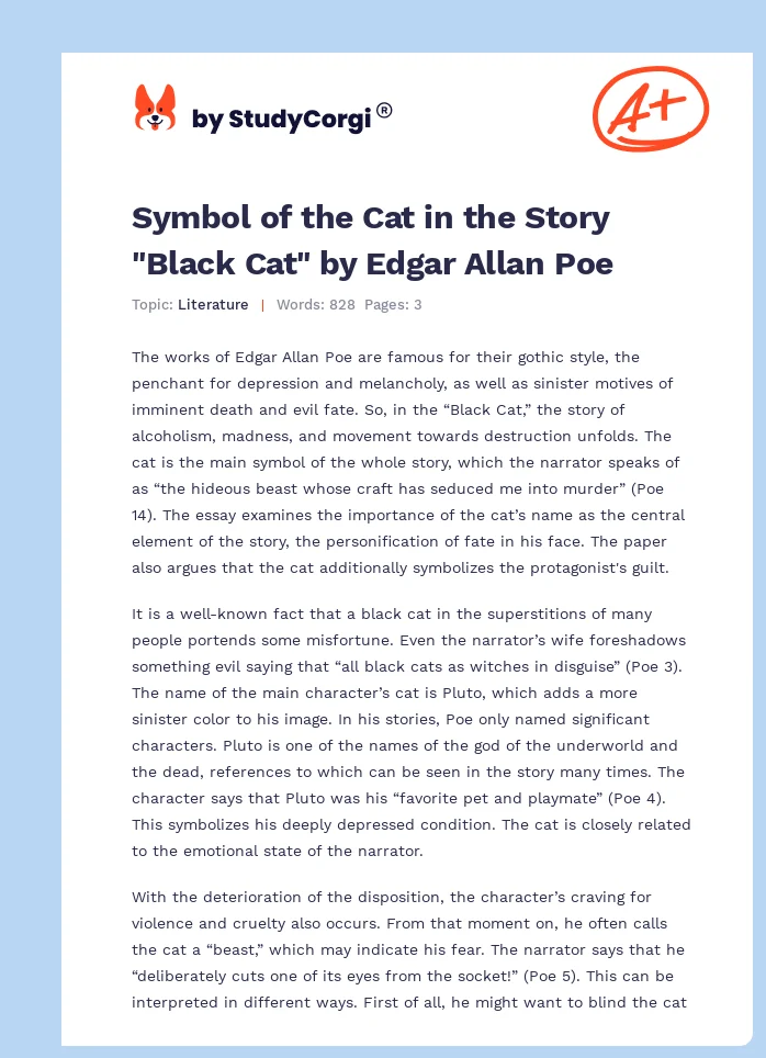 Symbol of the Cat in the Story "Black Cat" by Edgar Allan Poe. Page 1