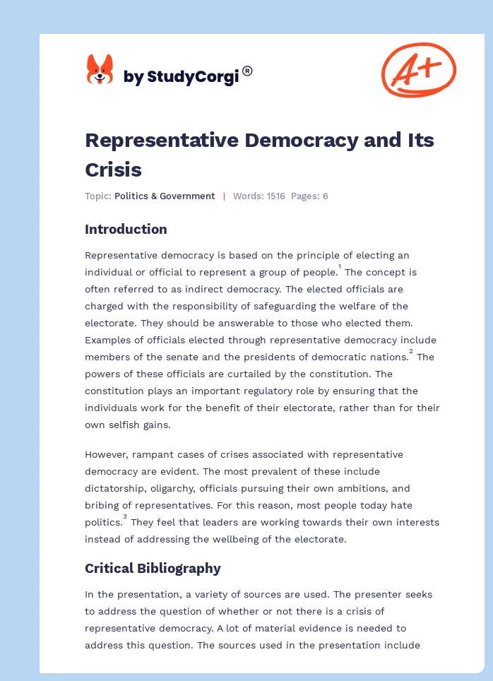 Representative Democracy and Its Crisis. Page 1